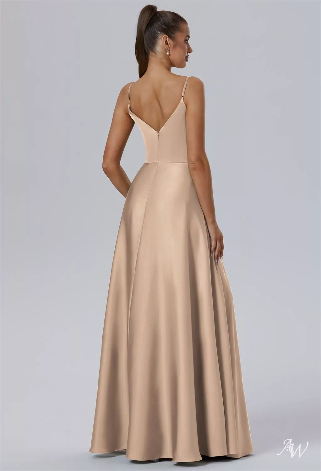 AW Adelina Taupe Satin Charmeuse Bridesmaid Dresses image2